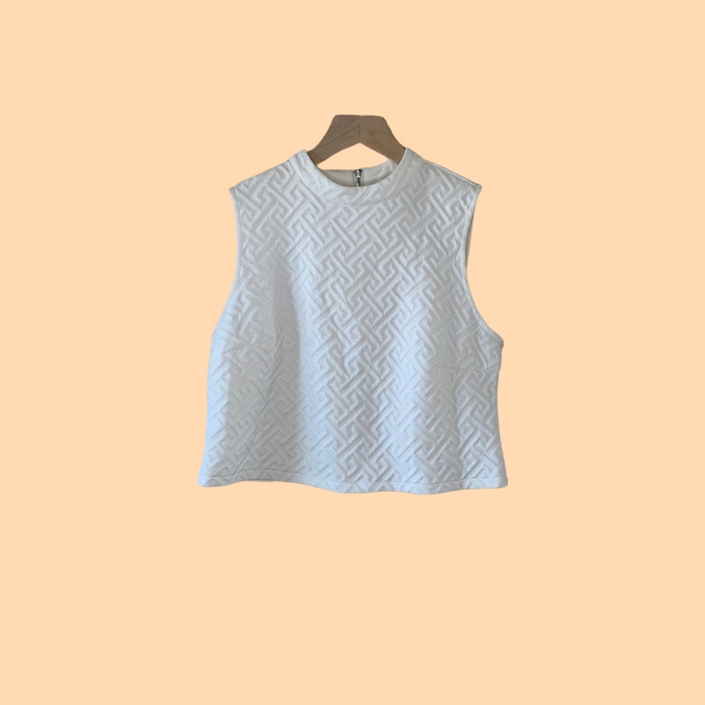 White Geometric Design Crop Top